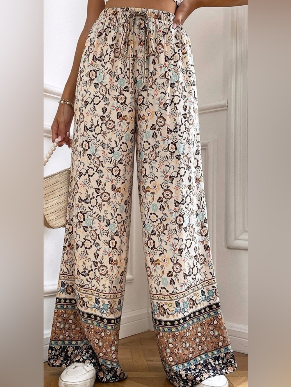 SHEIN Boho Floral Paisley Border Print Wide Leg Pants - Size S